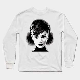 Classic Beauty, Elegant Hollywood Movie Star Looks. Black and White Modern Minimalist Pop Art Long Sleeve T-Shirt